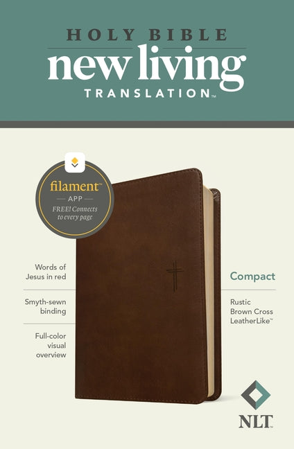 NLT Compact Bible, Filament Enabled (Leatherlike, Rustic Brown Cross, Red Letter) by New Living Translation