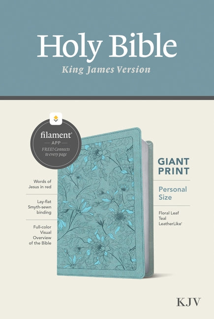 KJV Personal Size Giant Print Bible, Filament Enabled (Leatherlike, Floral Leaf Teal, Red Letter) by Tyndale
