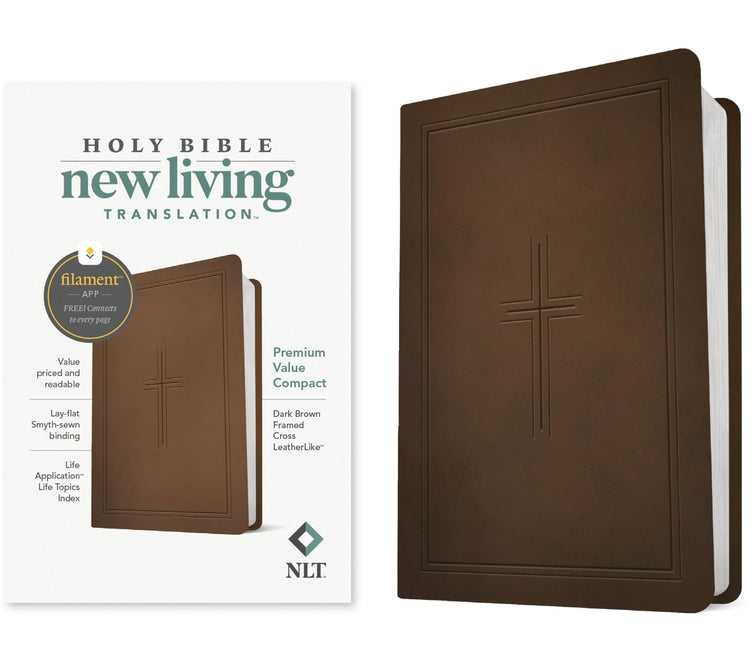 NLT Premium Value Compact Bible, Filament Enabled (Leatherlike, Dark Brown Framed Cross) by New Living Translation