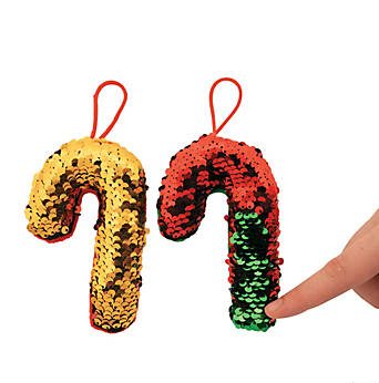 CHRISTMAS CANDY CANE SEQUIN ORNAMENT