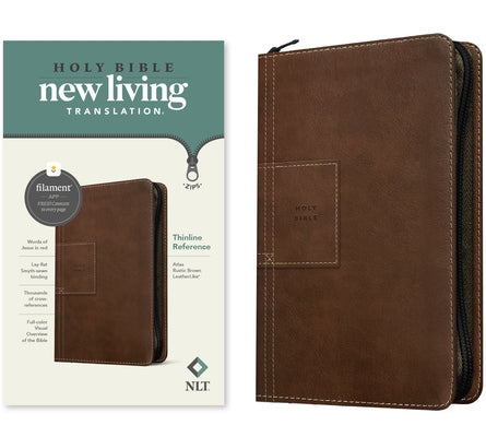 NLT Thinline Reference Zipper Bible, Filament Enabled (Leatherlike, Atlas Rustic Brown, Red Letter) by New Living Translation